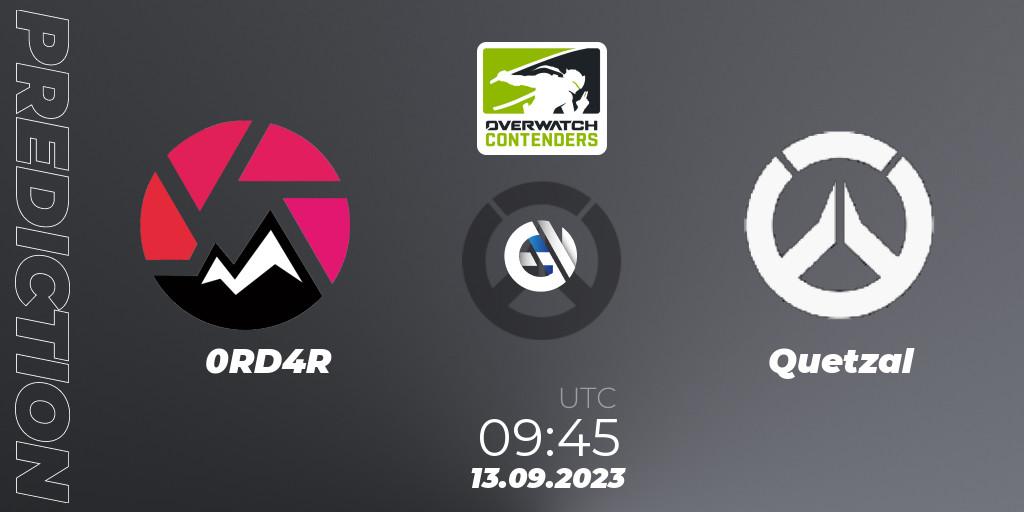 Prognose für das Spiel 0RD4R VS Quetzal. 13.09.2023 at 09:45. Overwatch - Overwatch Contenders 2023 Fall Series: Australia/New Zealand