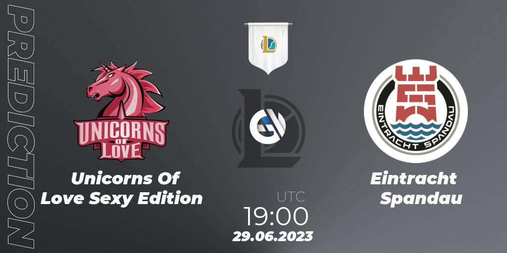 Prognose für das Spiel Unicorns Of Love Sexy Edition VS Eintracht Spandau. 29.06.2023 at 19:00. LoL - Prime League Summer 2023 - Group Stage
