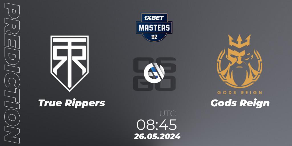 Prognose für das Spiel True Rippers VS Gods Reign. 26.05.2024 at 08:55. Counter-Strike (CS2) - Dust2.in Masters #10