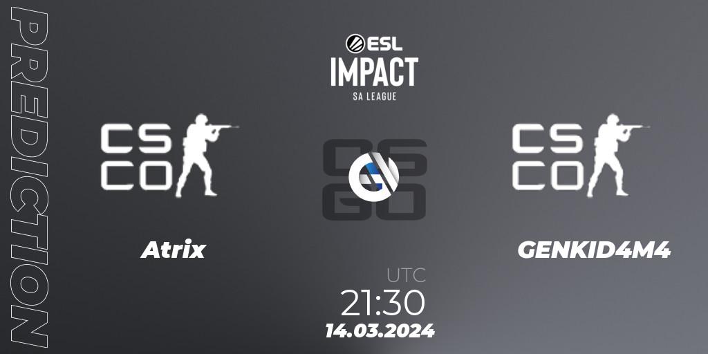 Prognose für das Spiel Atrix VS GENKID4M4. 14.03.24. CS2 (CS:GO) - ESL Impact League Season 5: South America