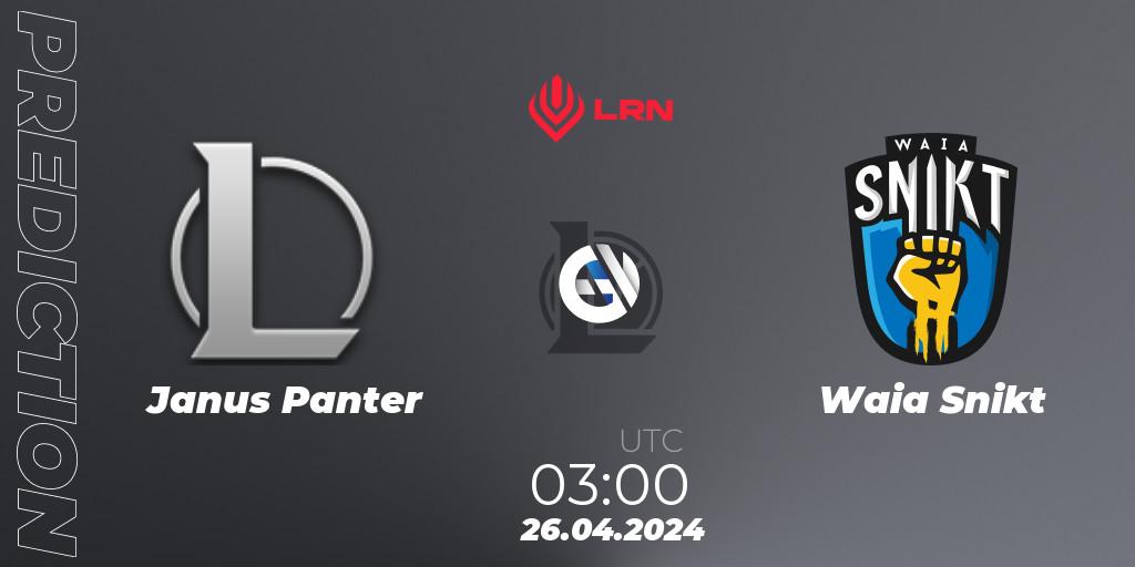 Prognose für das Spiel Janus Panter VS Waia Snikt. 26.04.2024 at 03:00. LoL - Liga Regional Norte 2024