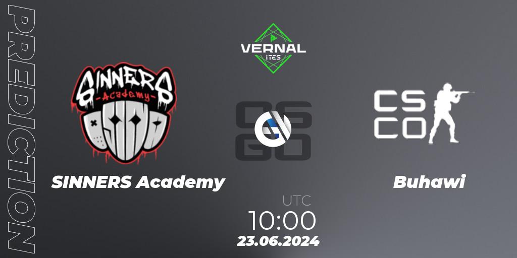 Prognose für das Spiel SINNERS Academy VS Buhawi. 23.06.2024 at 10:00. Counter-Strike (CS2) - ITES Vernal