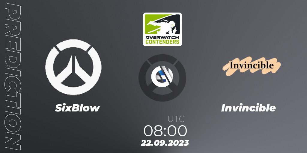Prognose für das Spiel SixBlow VS Invincible. 22.09.2023 at 08:00. Overwatch - Overwatch Contenders 2023 Fall Series: Asia Pacific