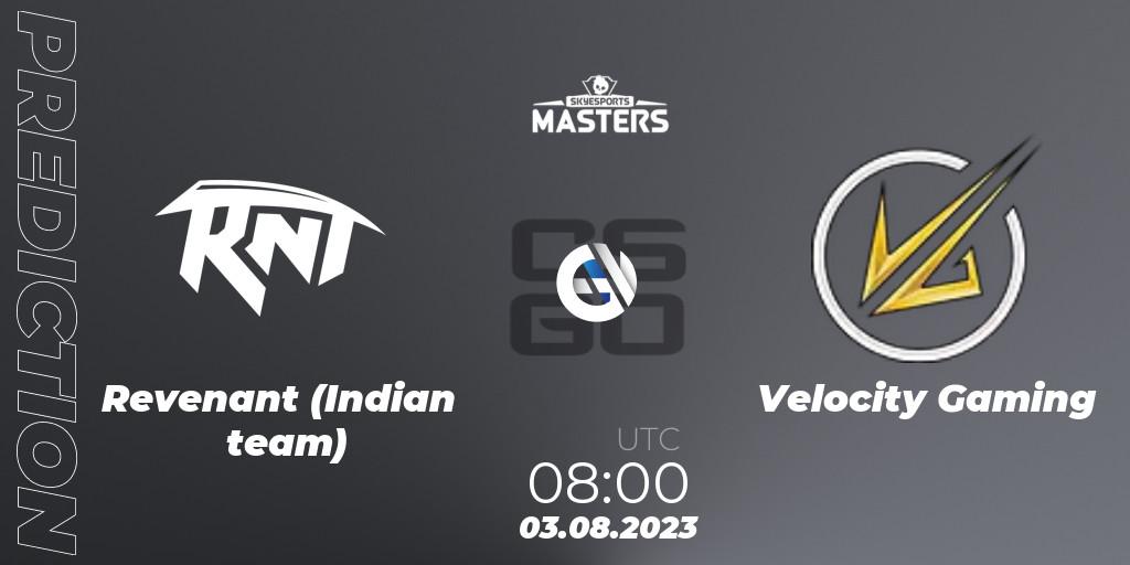 Prognose für das Spiel Revenant (Indian team) VS Velocity Gaming. 03.08.2023 at 08:00. Counter-Strike (CS2) - Skyesports Masters 2023: Regular Season