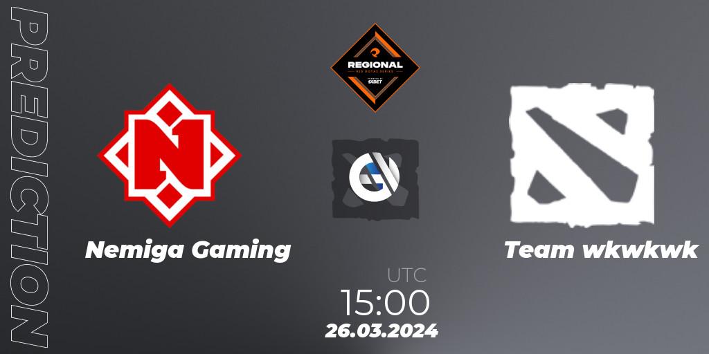 Prognose für das Spiel Nemiga Gaming VS Team wkwkwk. 26.03.24. Dota 2 - RES Regional Series: EU #1