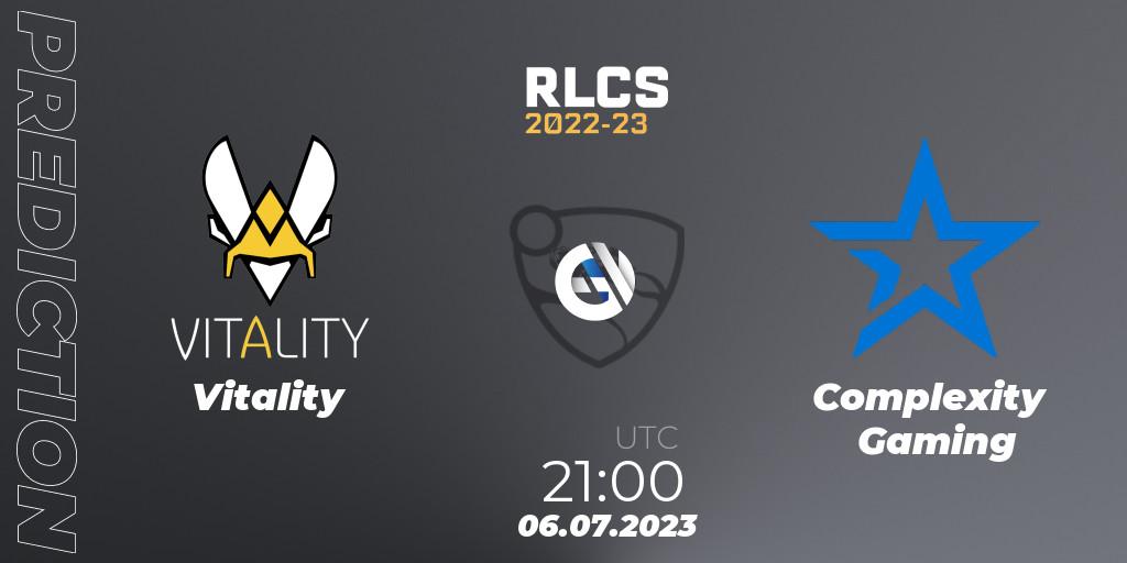 Prognose für das Spiel Vitality VS Complexity Gaming. 06.07.23. Rocket League - RLCS 2022-23 Spring Major