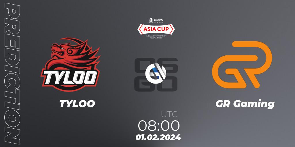 Prognose für das Spiel TYLOO VS GR Gaming. 01.02.24. CS2 (CS:GO) - 5E Arena Asia Cup Spring 2024 - BLAST Premier Qualifier