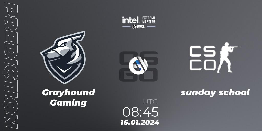 Prognose für das Spiel Grayhound Gaming VS sunday school. 16.01.24. CS2 (CS:GO) - Intel Extreme Masters China 2024: Oceanic Open Qualifier #1