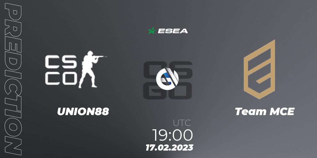 Prognose für das Spiel UNION88 VS Team MCE. 17.02.23. CS2 (CS:GO) - ESEA Season 44: Advanced Division - Europe