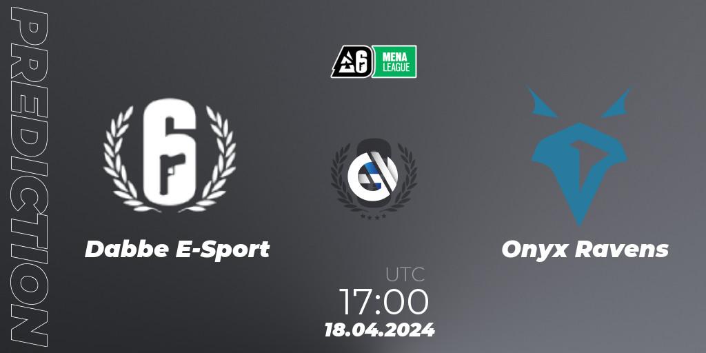 Prognose für das Spiel Dabbe E-Sport VS Onyx Ravens. 18.04.2024 at 17:00. Rainbow Six - MENA League 2024 - Stage 1