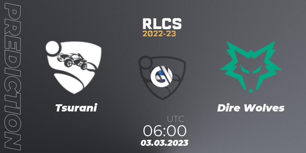 Prognose für das Spiel Tsurani VS Dire Wolves. 03.03.2023 at 06:00. Rocket League - RLCS 2022-23 - Winter: Oceania Regional 3 - Winter Invitational