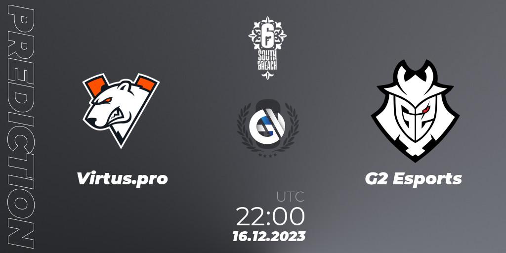 Prognose für das Spiel Virtus.pro VS G2 Esports. 16.12.2023 at 22:00. Rainbow Six - R6 South Breach - BLAST R6 Europe Qualifier