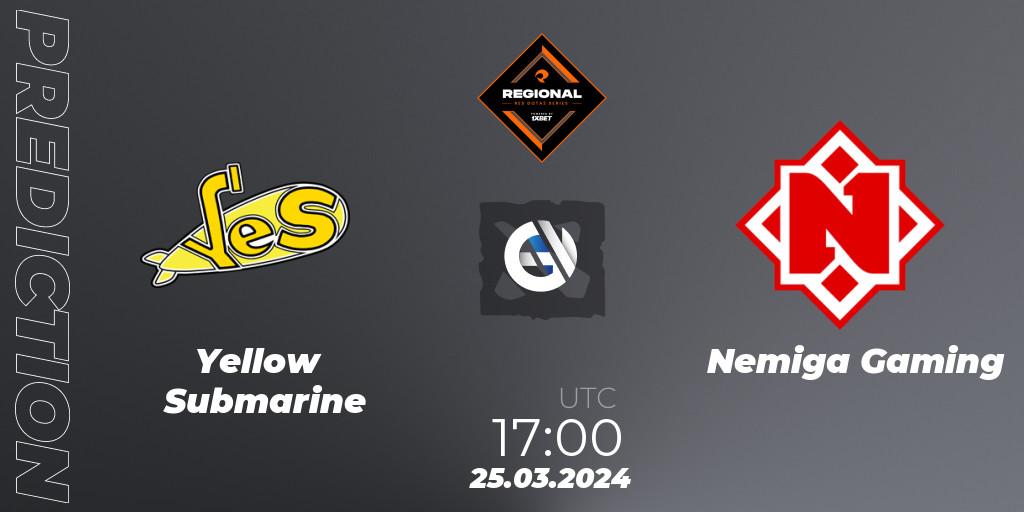 Prognose für das Spiel Yellow Submarine VS Nemiga Gaming. 25.03.24. Dota 2 - RES Regional Series: EU #1