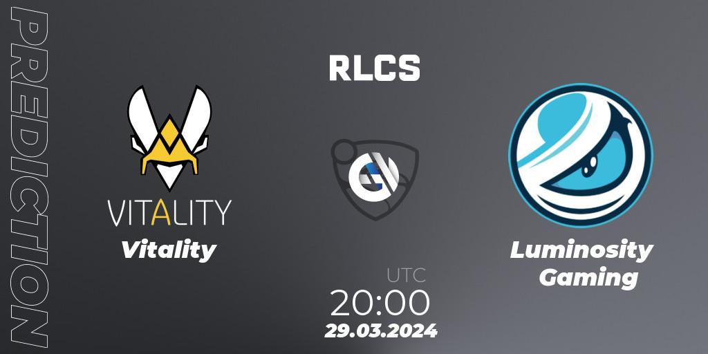 Prognose für das Spiel Vitality VS Luminosity Gaming. 29.03.24. Rocket League - Rocket League Championship Series 2024 - Major 1