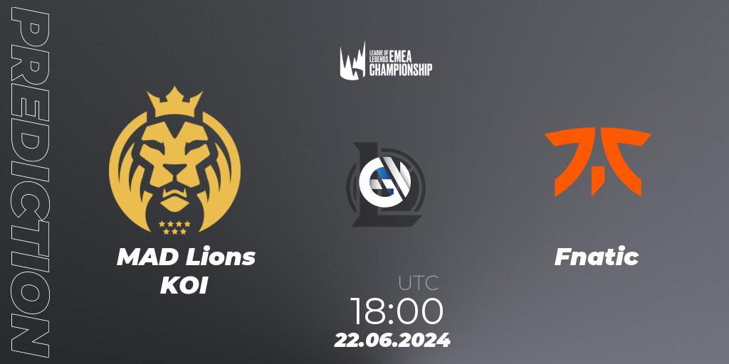 Prognose für das Spiel MAD Lions KOI VS Fnatic. 22.06.2024 at 18:00. LoL - LEC Summer 2024 - Regular Season