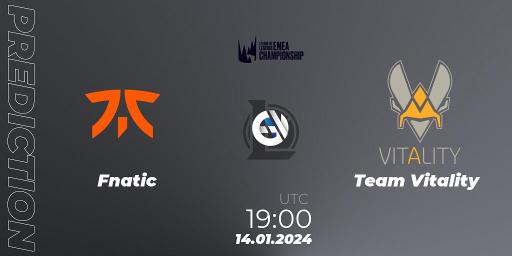 Prognose für das Spiel Fnatic VS Team Vitality. 14.01.2024 at 20:00. LoL - LEC Winter 2024 - Regular Season