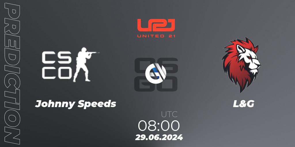 Prognose für das Spiel Johnny Speeds VS L&G. 29.06.2024 at 08:00. Counter-Strike (CS2) - United21 Season 17