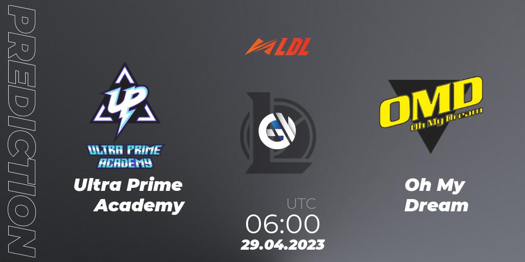 Prognose für das Spiel Ultra Prime Academy VS Oh My Dream. 29.04.2023 at 06:00. LoL - LDL 2023 - Regular Season - Stage 2