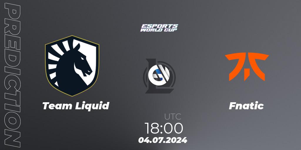 Prognose für das Spiel Team Liquid VS Fnatic. 04.07.2024 at 18:00. LoL - Esports World Cup 2024
