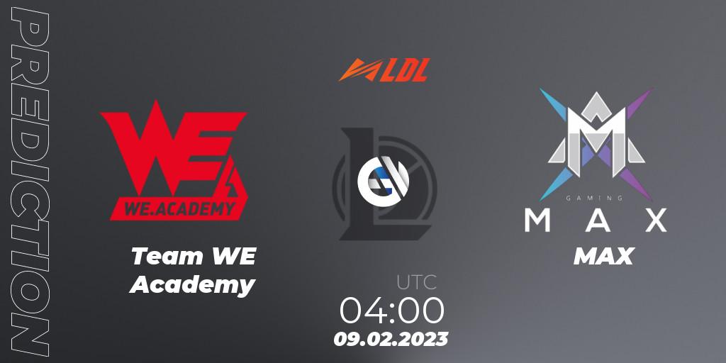 Prognose für das Spiel Team WE Academy VS MAX. 09.02.23. LoL - LDL 2023 - Swiss Stage