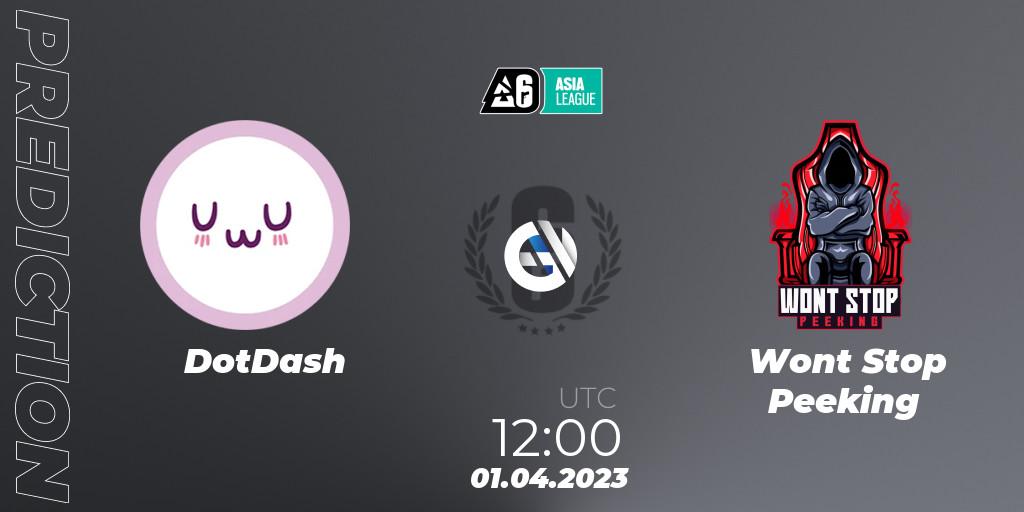 Prognose für das Spiel DotDash VS Wont Stop Peeking. 01.04.2023 at 12:00. Rainbow Six - South Asia League 2023 - Stage 1