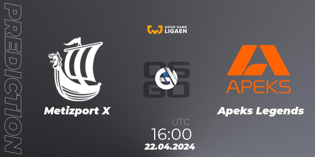 Prognose für das Spiel Metizport X VS Apeks Legends. 22.04.24. CS2 (CS:GO) - Good Game-ligaen Spring 2024