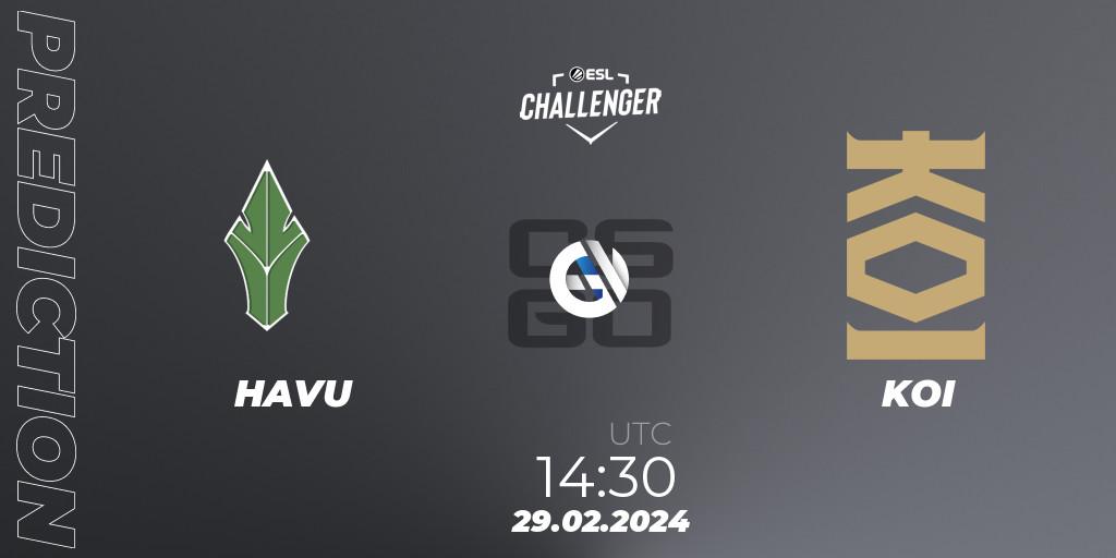 Prognose für das Spiel HAVU VS KOI. 29.02.24. CS2 (CS:GO) - ESL Challenger #56: European Closed Qualifier
