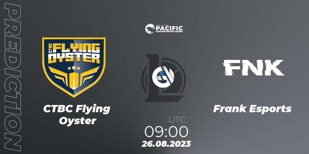 Prognose für das Spiel CTBC Flying Oyster VS Frank Esports. 26.08.2023 at 09:00. LoL - PACIFIC Championship series Playoffs