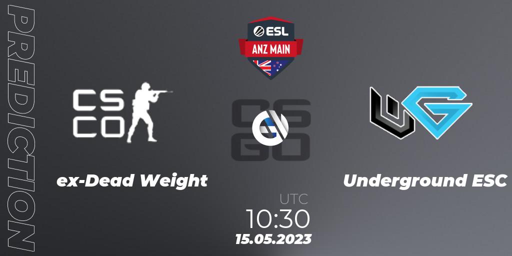 Prognose für das Spiel ex-Dead Weight VS Underground ESC. 15.05.2023 at 10:30. Counter-Strike (CS2) - ESL ANZ Main Season 16