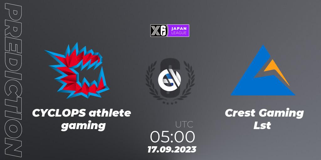 Prognose für das Spiel CYCLOPS athlete gaming VS Crest Gaming Lst. 17.09.23. Rainbow Six - Japan League 2023 - Stage 2