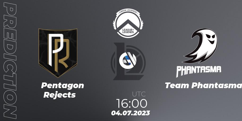 Prognose für das Spiel Pentagon Rejects VS Team Phantasma. 04.07.2023 at 16:00. LoL - Greek Legends League Summer 2023