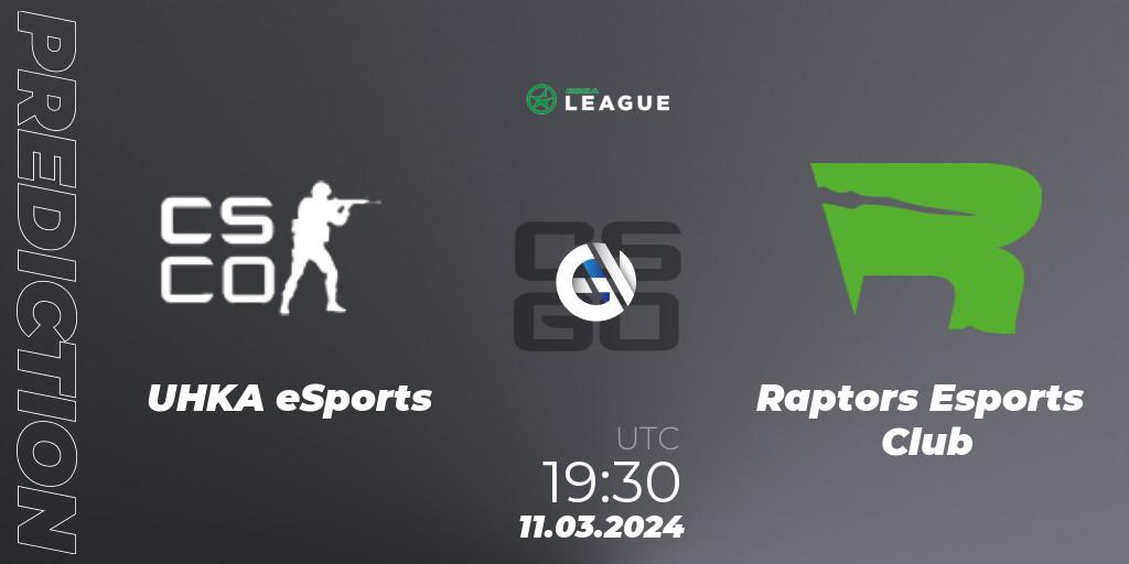 Prognose für das Spiel UHKA eSports VS Raptors Esports Club. 11.03.2024 at 19:30. Counter-Strike (CS2) - ESEA Season 48: Main Division - Europe