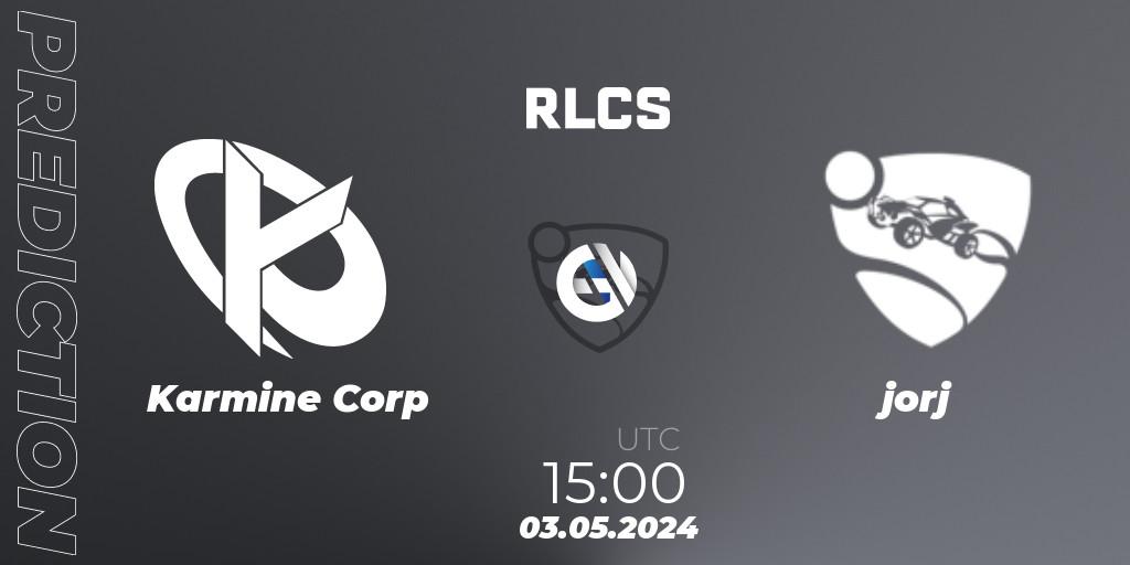 Prognose für das Spiel Karmine Corp VS jorj. 03.05.2024 at 15:00. Rocket League - RLCS 2024 - Major 2: EU Open Qualifier 4