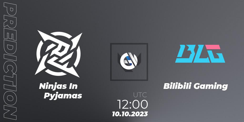 Prognose für das Spiel Ninjas In Pyjamas VS Bilibili Gaming. 10.10.2023 at 12:00. VALORANT - VALORANT China Evolution Series Act 2: Selection - Play-In