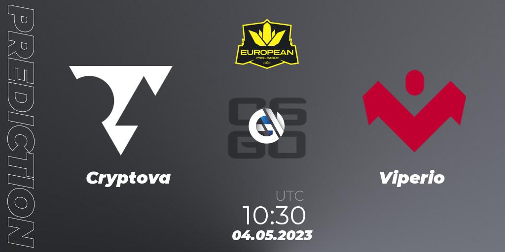 Prognose für das Spiel Cryptova VS Viperio. 04.05.2023 at 10:30. Counter-Strike (CS2) - European Pro League Season 8: Division 2