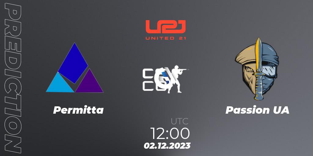 Prognose für das Spiel Permitta VS Passion UA. 02.12.2023 at 12:00. Counter-Strike (CS2) - United21 Season 9