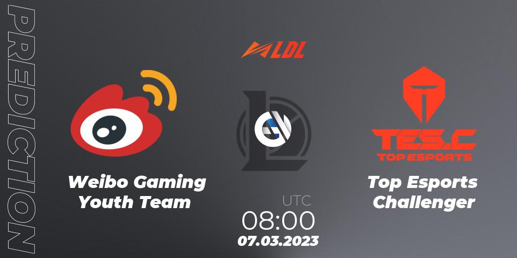 Prognose für das Spiel Weibo Gaming Youth Team VS Top Esports Challenger. 07.03.2023 at 09:25. LoL - LDL 2023 - Regular Season