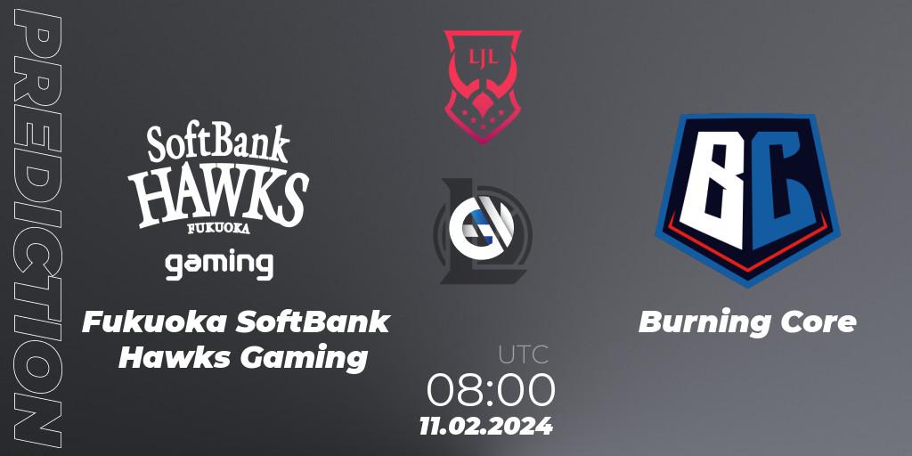 Prognose für das Spiel Fukuoka SoftBank Hawks Gaming VS Burning Core. 11.02.24. LoL - LJL 2024 Spring Group Stage