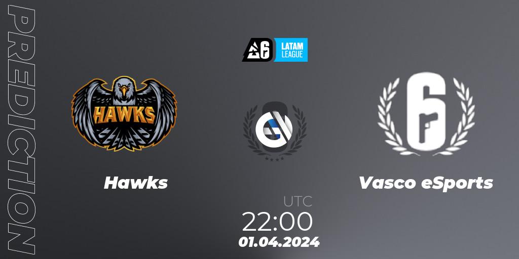 Prognose für das Spiel Hawks VS Vasco eSports. 01.04.2024 at 22:00. Rainbow Six - LATAM League 2024 - Stage 1: LATAM South