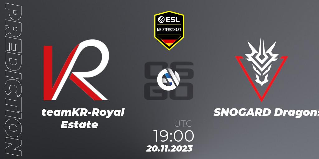 Prognose für das Spiel teamKR-Royal Estate VS SNOGARD Dragons. 20.11.23. CS2 (CS:GO) - ESL Meisterschaft: Autumn 2023