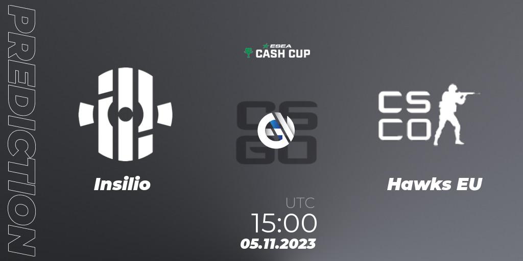Prognose für das Spiel Insilio VS Hawks EU. 05.11.2023 at 15:00. Counter-Strike (CS2) - ESEA Cash Cup: Europe - Autumn 2023 #4