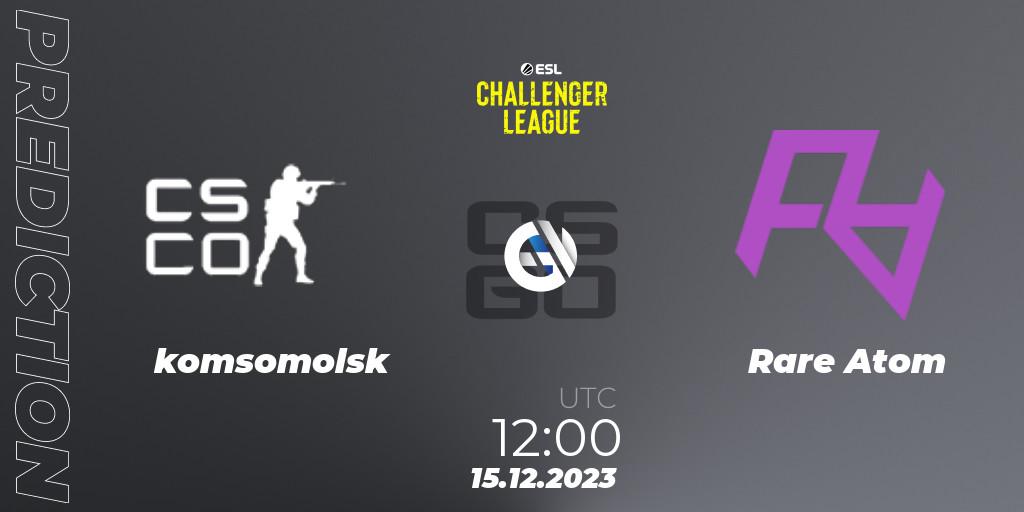 Prognose für das Spiel komsomolsk VS Rare Atom. 15.12.2023 at 12:00. Counter-Strike (CS2) - ESL Challenger League Season 46 Relegation: Asia-Pacific
