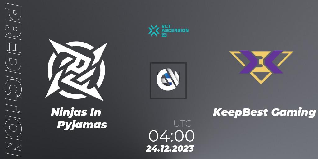Prognose für das Spiel Ninjas In Pyjamas VS KeepBest Gaming. 24.12.2023 at 04:00. VALORANT - VALORANT China Ascension 2023