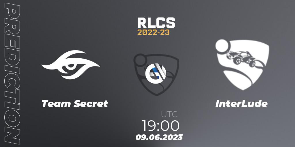 Prognose für das Spiel Team Secret VS InterLude. 09.06.2023 at 19:00. Rocket League - RLCS 2022-23 - Spring: South America Regional 3 - Spring Invitational