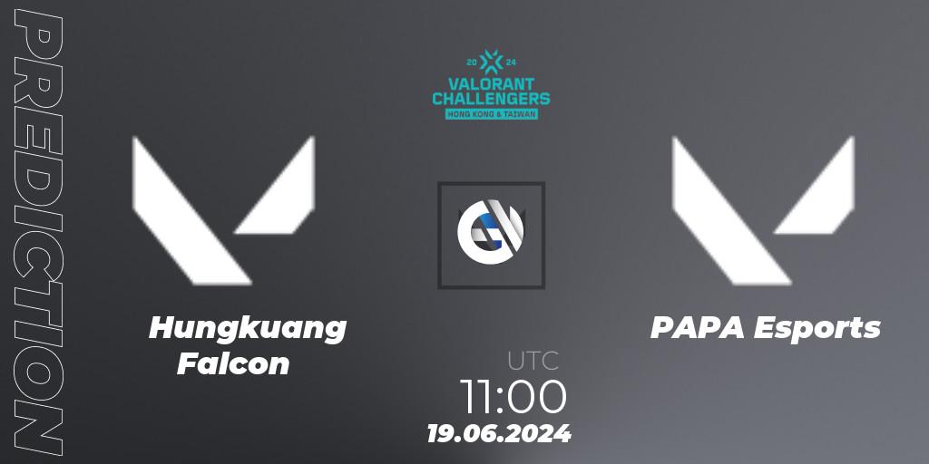 Prognose für das Spiel Hungkuang Falcon VS PAPA Esports. 19.06.2024 at 11:00. VALORANT - VALORANT Challengers Hong Kong and Taiwan 2024: Split 2