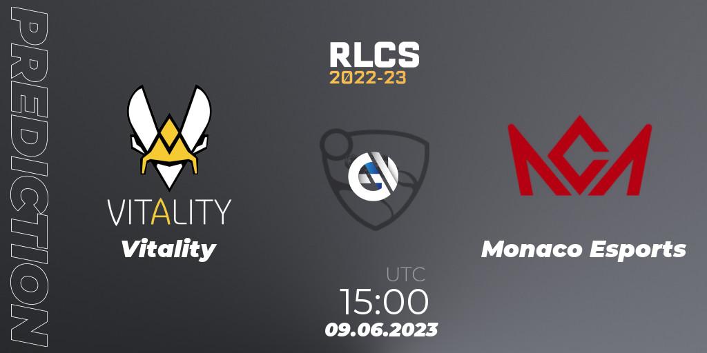 Prognose für das Spiel Vitality VS Monaco Esports. 09.06.2023 at 15:00. Rocket League - RLCS 2022-23 - Spring: Europe Regional 3 - Spring Invitational