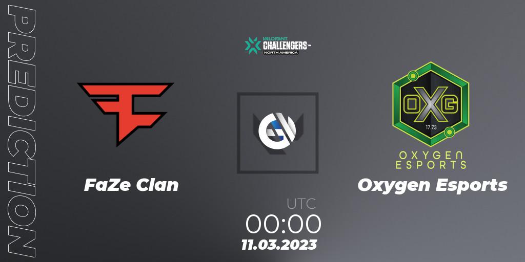 Prognose für das Spiel FaZe Clan VS Oxygen Esports. 11.03.2023 at 00:45. VALORANT - VALORANT Challengers 2023: North America Split 1