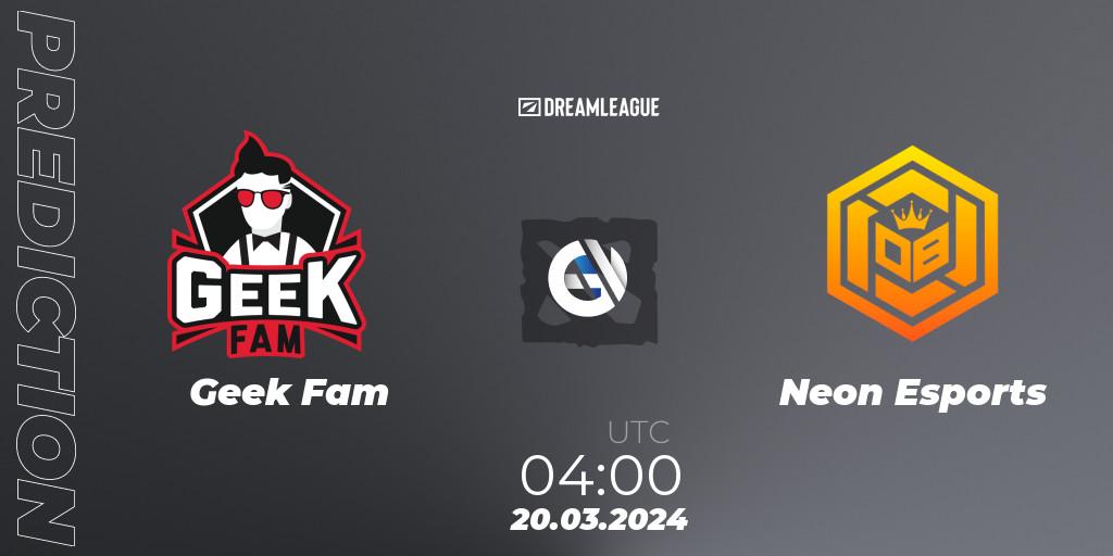 Prognose für das Spiel Geek Fam VS Neon Esports. 20.03.24. Dota 2 - DreamLeague Season 23: Southeast Asia Closed Qualifier