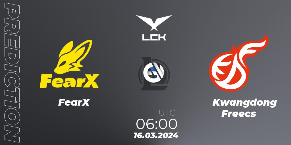 Prognose für das Spiel FearX VS Kwangdong Freecs. 16.03.24. LoL - LCK Spring 2024 - Group Stage