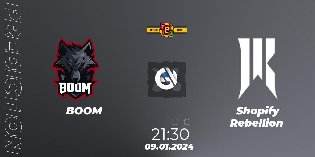 Prognose für das Spiel BOOM VS Shopify Rebellion. 10.01.24. Dota 2 - BetBoom Dacha Dubai 2024: NA and SA Closed Qualifier
